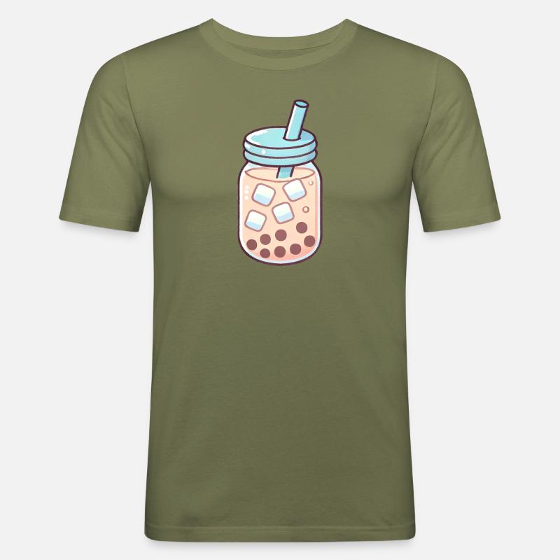 Boba Eistee im Einmachglas - Männer Slim Fit T-Shirt - Khaki Grün