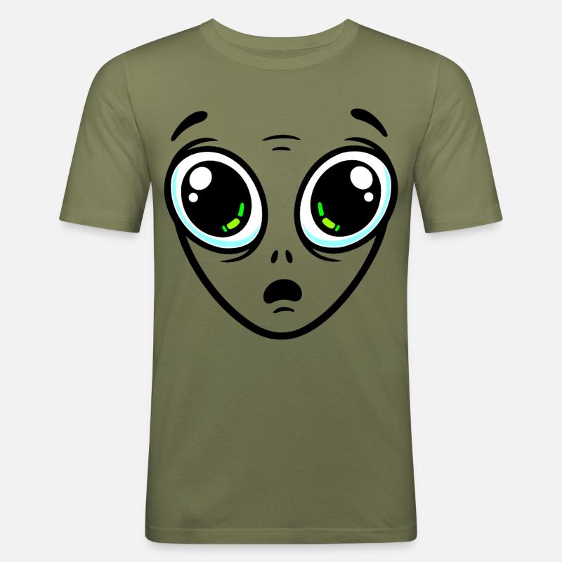 Großäugiger Außerirdischer - Männer Slim Fit T-Shirt - Khaki Grün