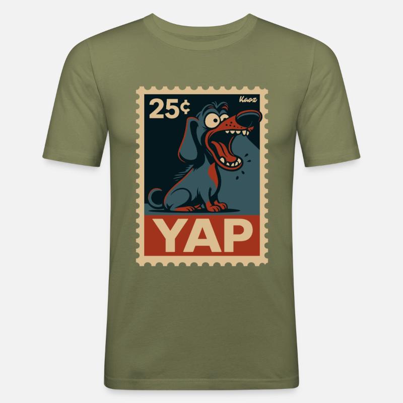 Comic-Dackel auf Briefmarke - Männer Slim Fit T-Shirt - Khaki Grün