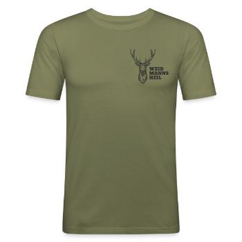 Weidmannsheil - Männer Slim Fit T-Shirt - Khaki Grün - Vorne - Jaron (178cm)