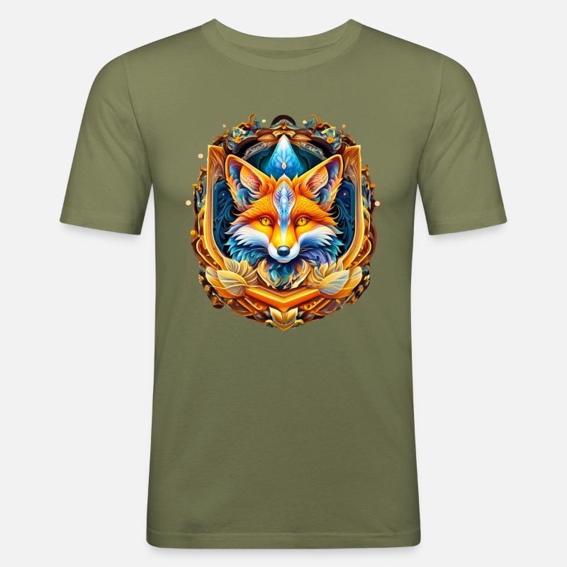 Mystifying Fox - Männer Slim Fit T-Shirt - Khaki Grün