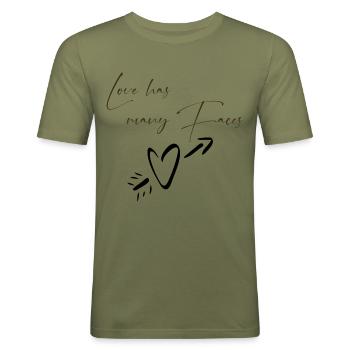 Love’s Many Faces - Männer Slim Fit T-Shirt - Khaki Grün - Vorne - Jaron (178cm)