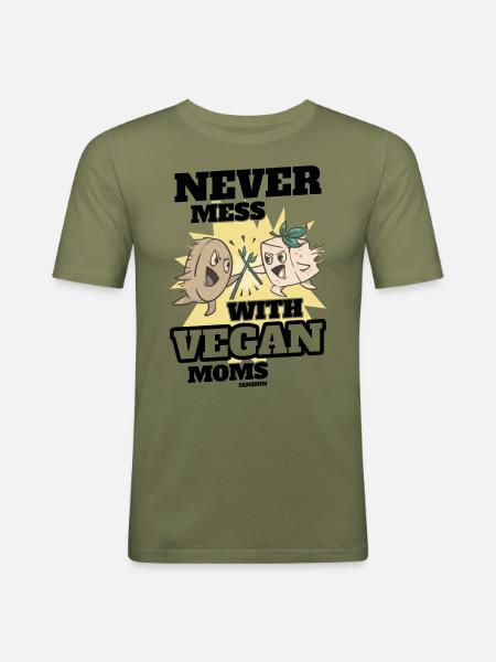 Never Mess With Vegan Moms - Men's Slim Fit T-Shirt - khaki green