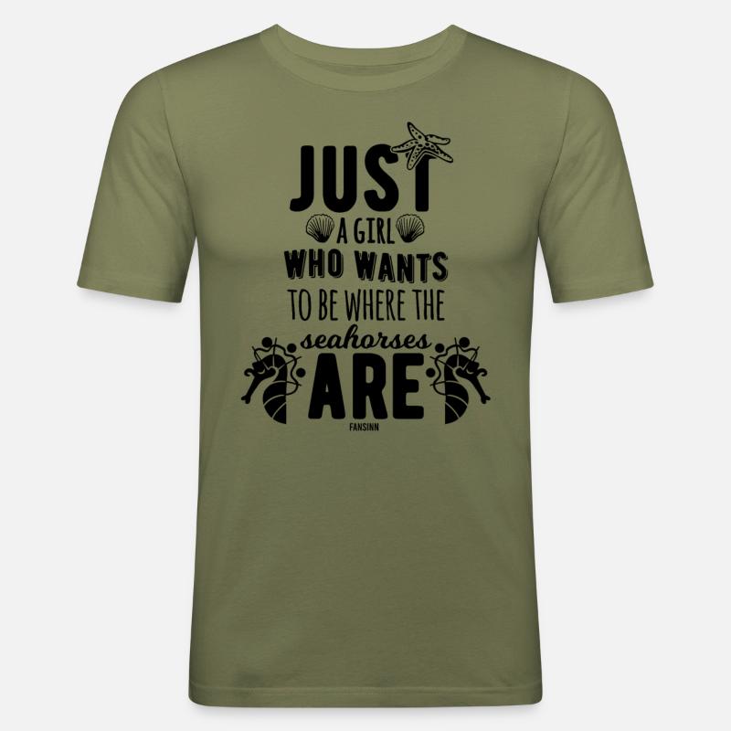 Seepferd Mädchen Seestern Ozean Urlaub - Männer Slim Fit T-Shirt - Khaki Grün