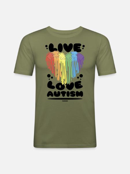 Autism Love Heart Rainbow - Men's Slim Fit T-Shirt - khaki green