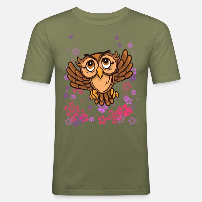 braune Eule mit Blumen - Männer Slim Fit T-Shirt - Khaki Grün
