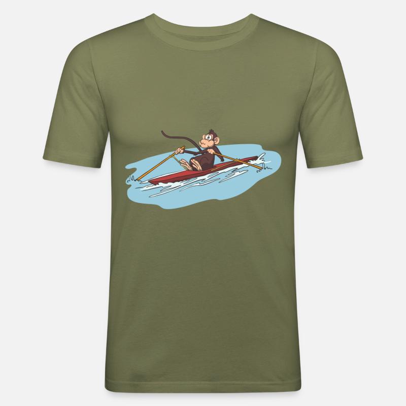 Einer Ruderer Affe Geschenk Idee - Männer Slim Fit T-Shirt - Khaki Grün