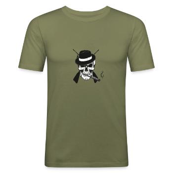 Mafia-Schädel - Männer Slim Fit T-Shirt - Khaki Grün - Vorne - Jaron (178cm)