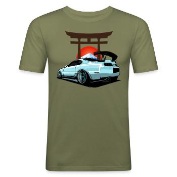 JDM-SYMBOL - Männer Slim Fit T-Shirt - Khaki Grün - Vorne - Jaron (178cm)