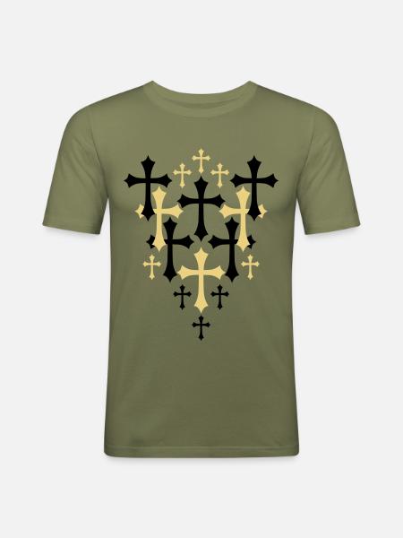 03 Pattern Gothic Crosses - Men's Slim Fit T-Shirt - khaki green