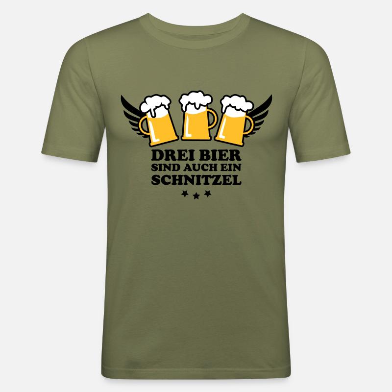 Drei Bier ein Schnitzel - Männer Slim Fit T-Shirt - Khaki Grün