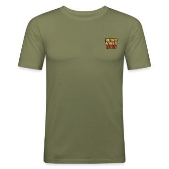 Retro Vibes Only - Männer Slim Fit T-Shirt - Khaki Grün - Vorne - Jaron (178cm)