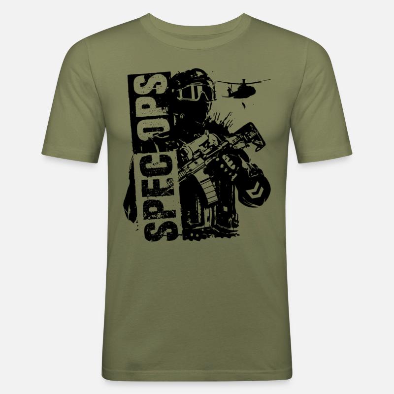Spec Ops Black - Männer Slim Fit T-Shirt - Khaki Grün