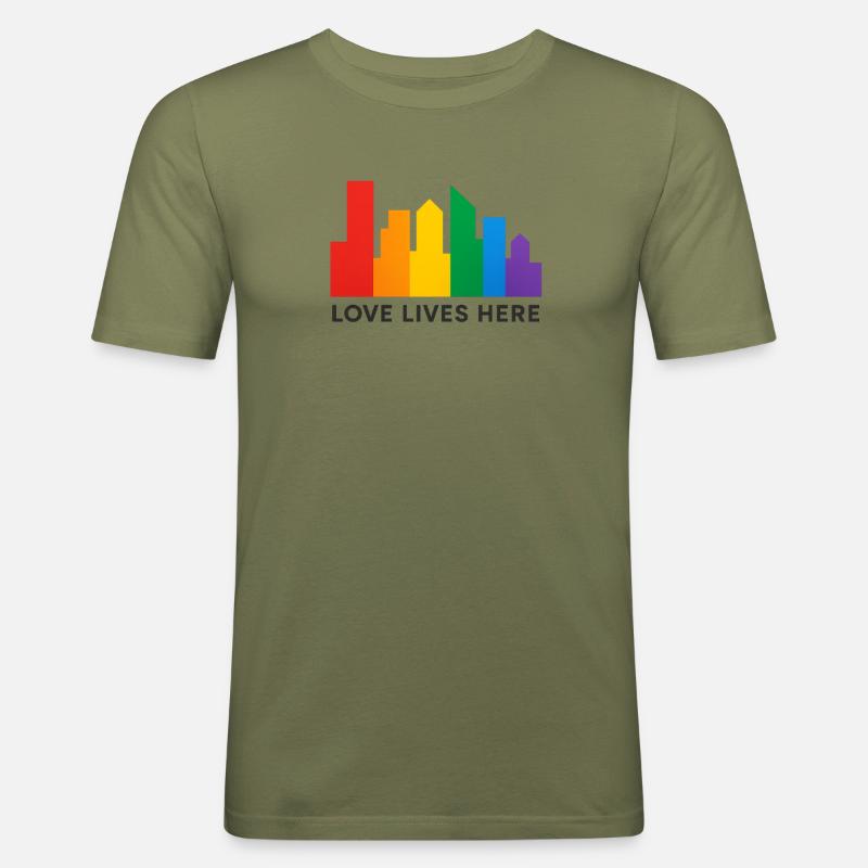 Rainbow Skyline Pride - Männer Slim Fit T-Shirt - Khaki Grün