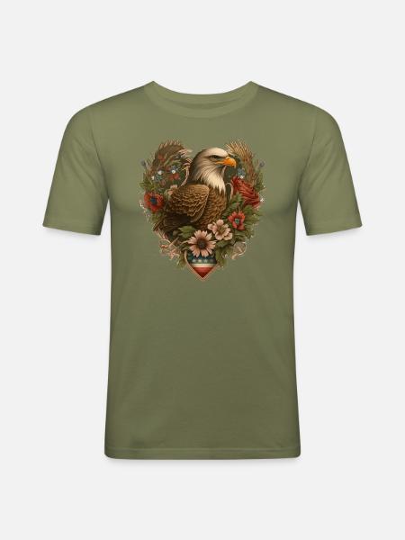 Eagle Heart Patriot Gift - Men's Slim Fit T-Shirt - khaki green