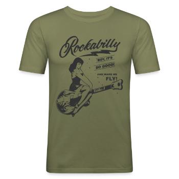 Rockabilly - 50s Retro - Pin Up Girl Rock n Roll - Männer Slim Fit T-Shirt - Khaki Grün - Vorne - Jaron (178cm)