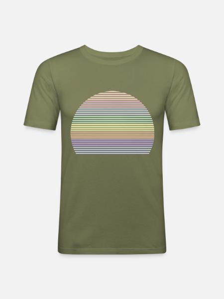 Retro sateenkaari pastellivärit symbolin muoto - Miesten tyköistuva t-paita - khakin vihreä