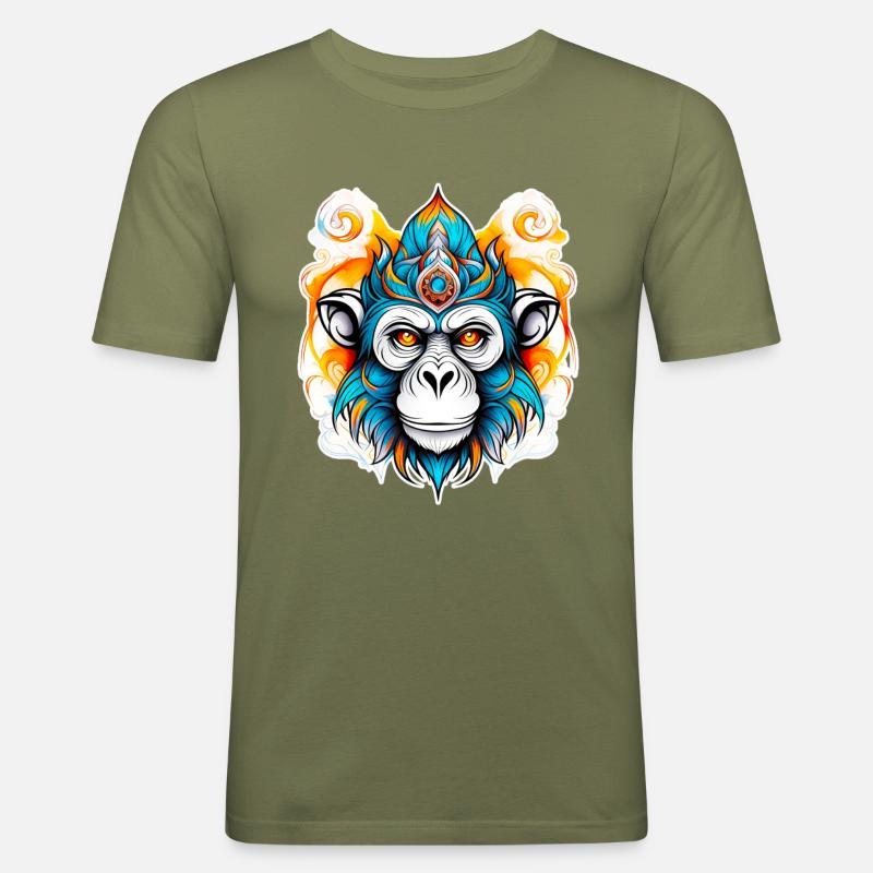 Affe Stencil - Männer Slim Fit T-Shirt - Khaki Grün