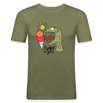 Sommer Dino - Männer Slim Fit T-Shirt - Khaki Grün - Vorne - Jaron (178cm)