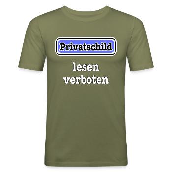 privatschild2 - Männer Slim Fit T-Shirt - Khaki Grün - Vorne - Jaron (178cm)