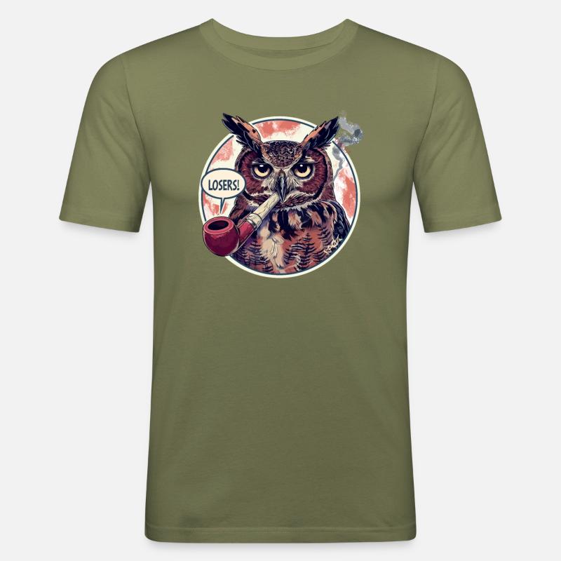 Eule mit Tabakpfeife sagt "Verlierer" - Männer Slim Fit T-Shirt - Khaki Grün