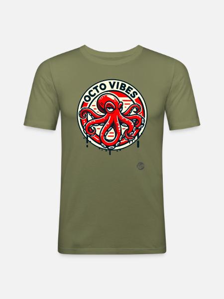 Bad mood octopus - Men's Slim Fit T-Shirt - khaki green