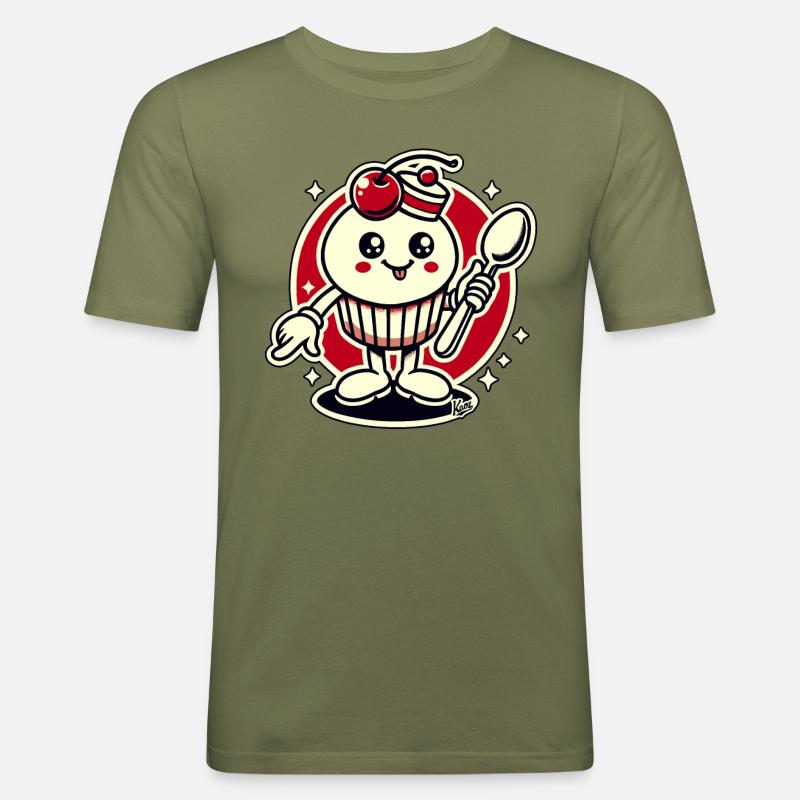 Cupcake-Kirsch-Löffel-Typ - Männer Slim Fit T-Shirt - Khaki Grün