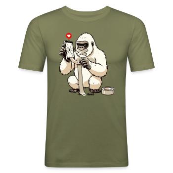 Le gorille blanc répare un téléphone portable cassé - T-shirt près du corps Homme - vert kaki - Devant - Jaron (178cm)