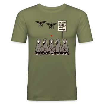 Tauben arbeitslos – Drohnen übernehmen - Männer Slim Fit T-Shirt - Khaki Grün - Vorne - Jaron (178cm)