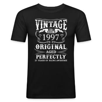 Vintage Made In 1997 27 Years Of Being Awesome - Männer Slim Fit T-Shirt - Schwarz - Vorne - Nik (191cm)