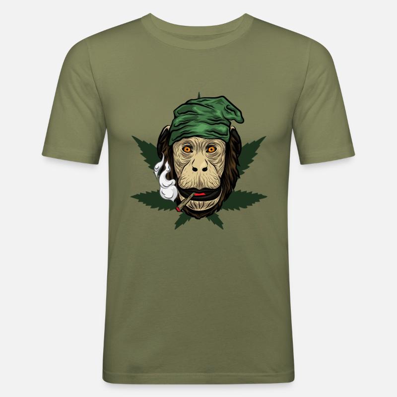 Kiffender Affe Mit Joint - Männer Slim Fit T-Shirt - Khaki Grün