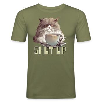 Grumpy coffee cat shut up! - Men's Slim Fit T-Shirt - khaki green - Front - Jaron (178cm)