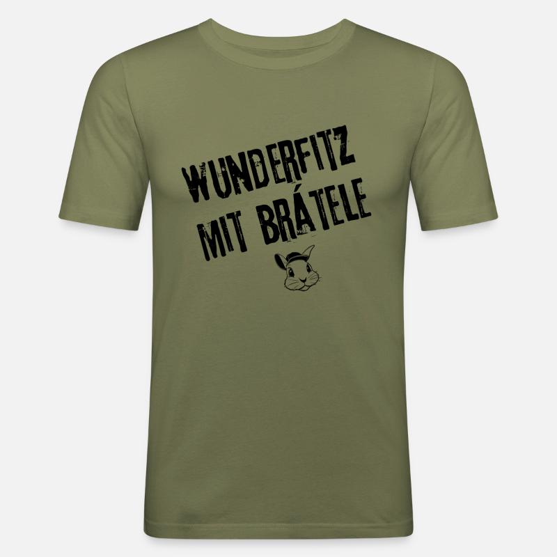 Wunderfitz mit Brätele | Redewendung - Männer Slim Fit T-Shirt - Khaki Grün
