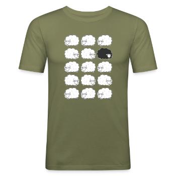 Mouton noir Design Drôle Outsider Design - T-shirt près du corps Homme - vert kaki - Devant - Jaron (178cm)