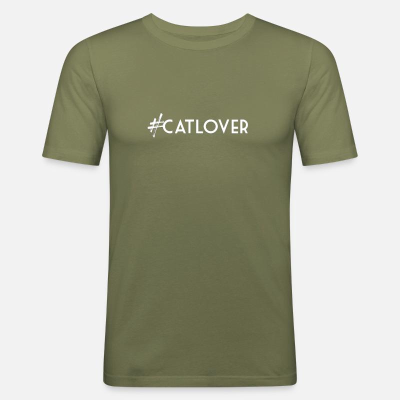 Catlover - Männer Slim Fit T-Shirt - Khaki Grün