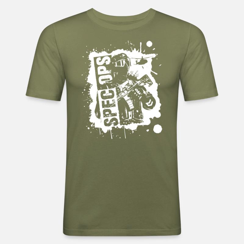 Spec Ops TR White - Männer Slim Fit T-Shirt - Khaki Grün