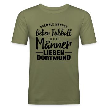 Echte Männer lieben Dortmund - Männer Slim Fit T-Shirt - Khaki Grün - Vorne - Jaron (178cm)