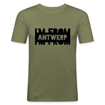 Von Antwerpen - Männer Slim Fit T-Shirt - Khaki Grün - Vorne - Jaron (178cm)