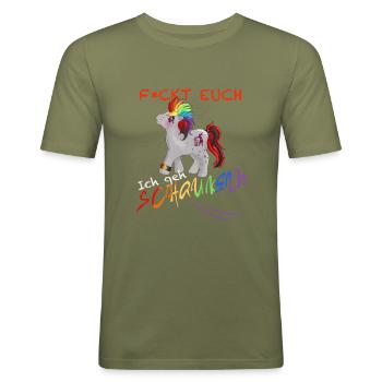 Ich geh Schaukeln - Männer Slim Fit T-Shirt - Khaki Grün - Vorne - Jaron (178cm)