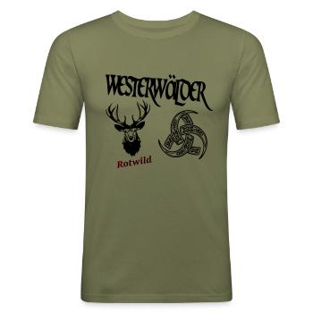 Westerwälder Rotwild - Männer Slim Fit T-Shirt - Khaki Grün - Vorne - Jaron (178cm)