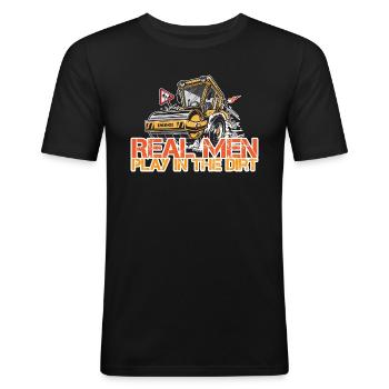 Opérateur de machine Construction Travailleurs de la construction disant des dictons - T-shirt près du corps Homme - noir - Devant - Nik (191cm)