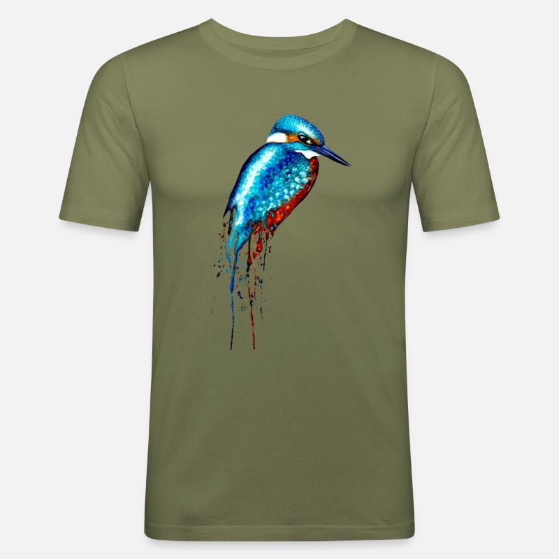 Aquarell Eisvogel - Männer Slim Fit T-Shirt - Khaki Grün