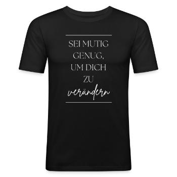 POSITIVE EINSTELLUNG MINDSET Motivation - Männer Slim Fit T-Shirt - Schwarz - Vorne - Nik (191cm)