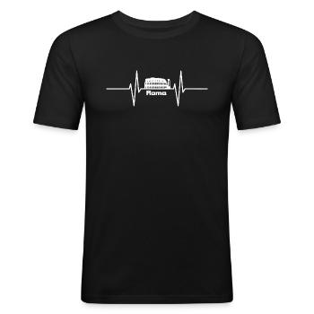 Herzschlag mit Kolosseum Rom - Männer Slim Fit T-Shirt - Schwarz - Vorne - Nik (191cm)