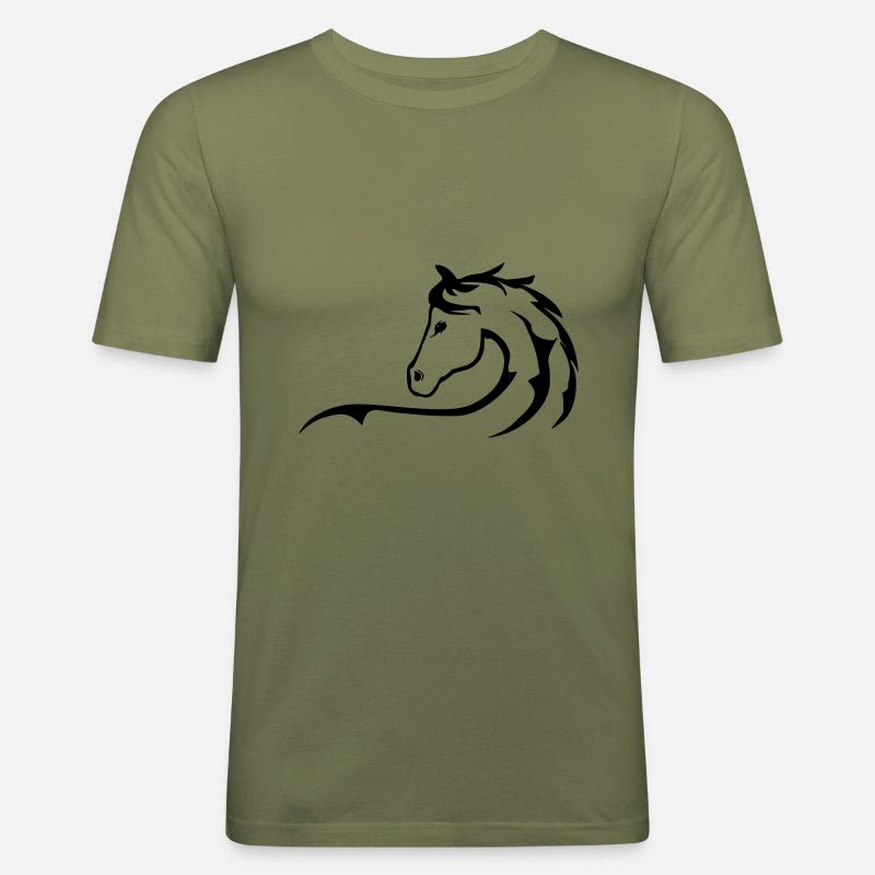 Pferd, Pferde, Pferdesilhouette - Männer Slim Fit T-Shirt - Khaki Grün
