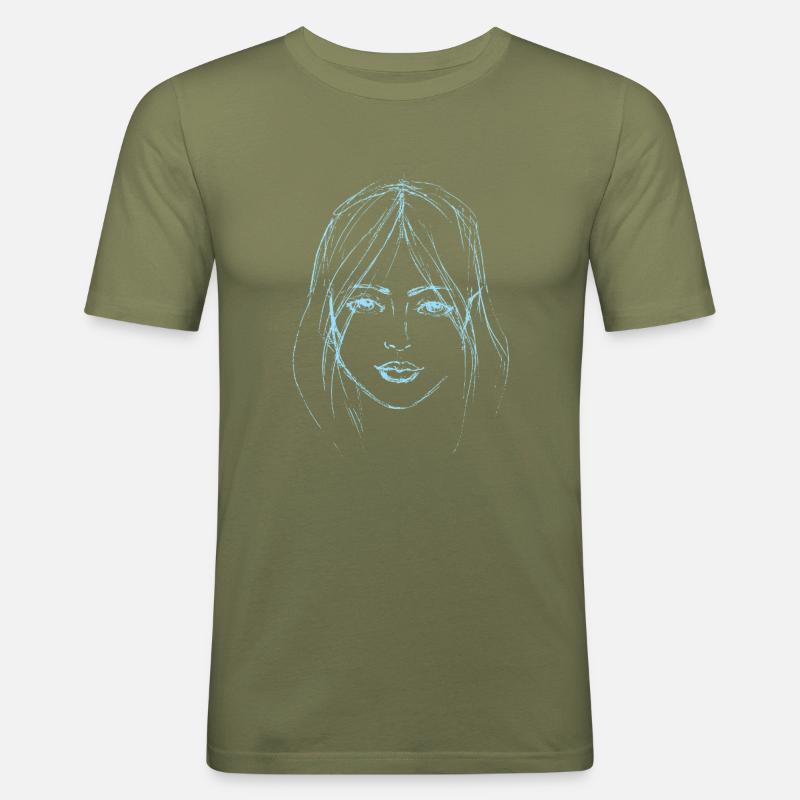 Frau Gesicht hellblaue Illustration - Männer Slim Fit T-Shirt - Khaki Grün
