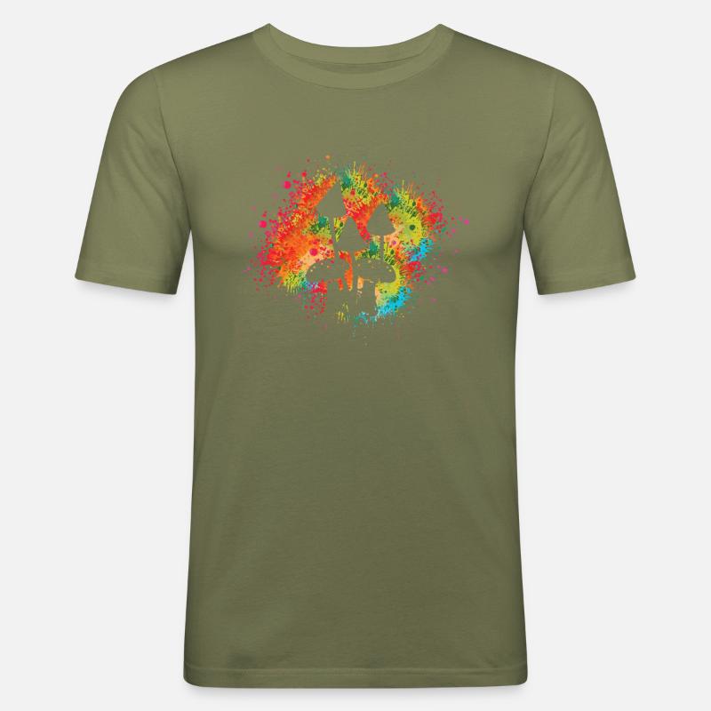 BUNTES FARBSPRITZER PILZ DESIGN - Männer Slim Fit T-Shirt - Khaki Grün