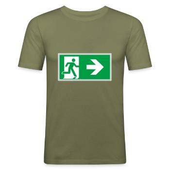 escape route sticker sign emergency exit right go - Men's Slim Fit T-Shirt - khaki green - Front - Jaron (178cm)