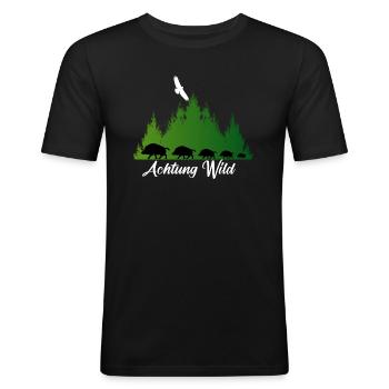 Attention jeu, pourriture, forêt, nature, aigles, sangliers - T-shirt près du corps Homme - noir - Devant - Nik (191cm)
