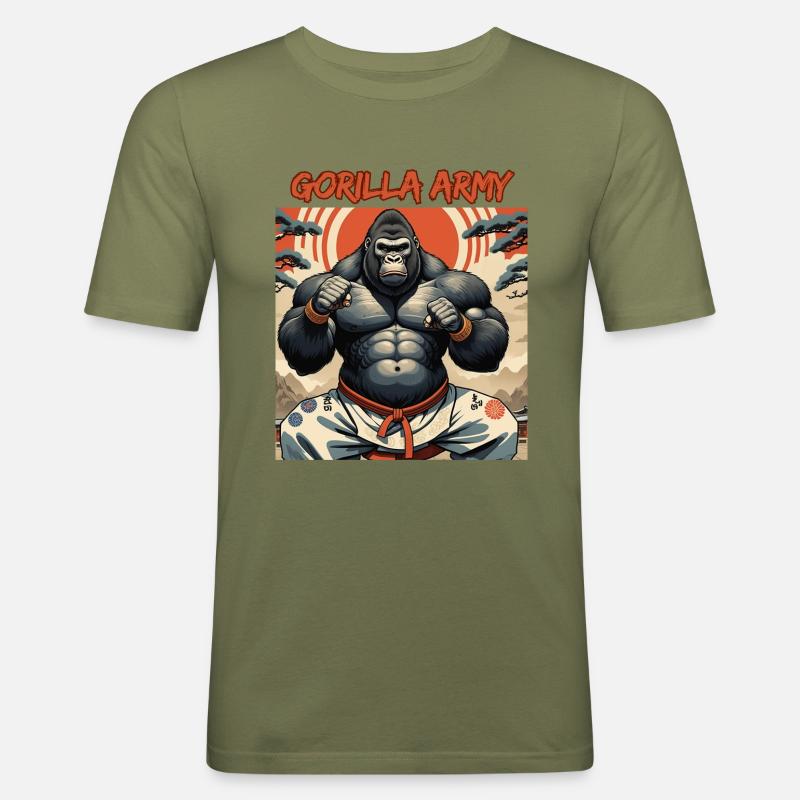 Gorilla Army - Männer Slim Fit T-Shirt - Khaki Grün